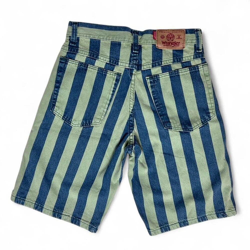 Wrangler Jeans Vintage 70s Wide Stripe Blue Green Denim Shorts 12 Jr. 26”